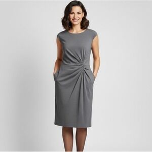 Poleci Womens Gray Sheath Dress Cap Sleeve Twist Front Knee Length Size 8
